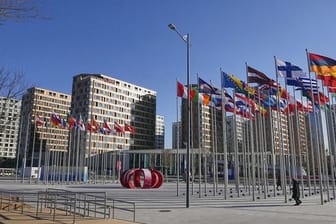 Blick auf das Athletendorf der Olympischen Winterspiele 2022 in Peking.