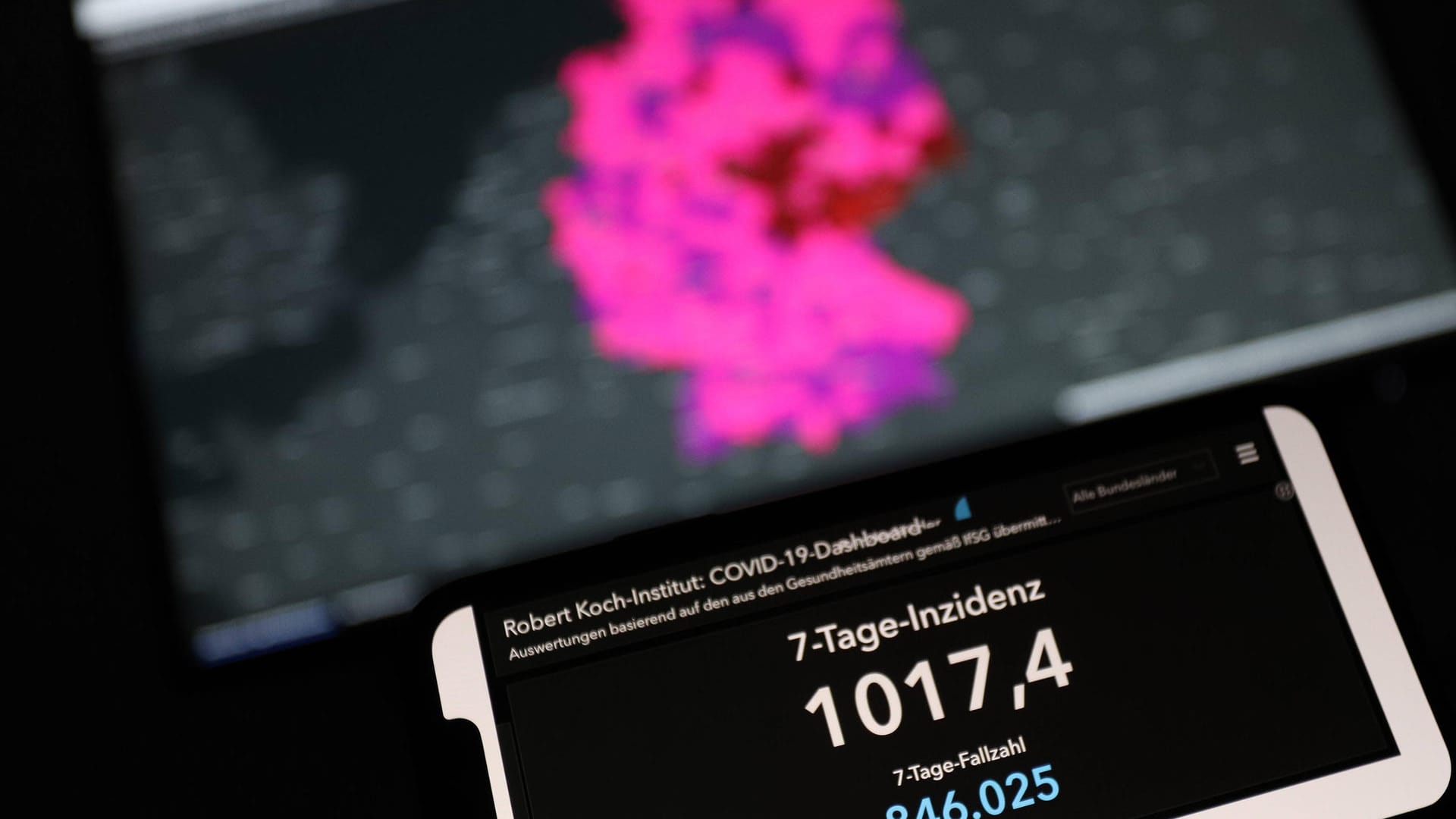 Dashboard des Robert Koch-Instituts: Die 7-Tage-Inzidenz stieg auf über 1.000 und liegt heute bei 1.084,1.