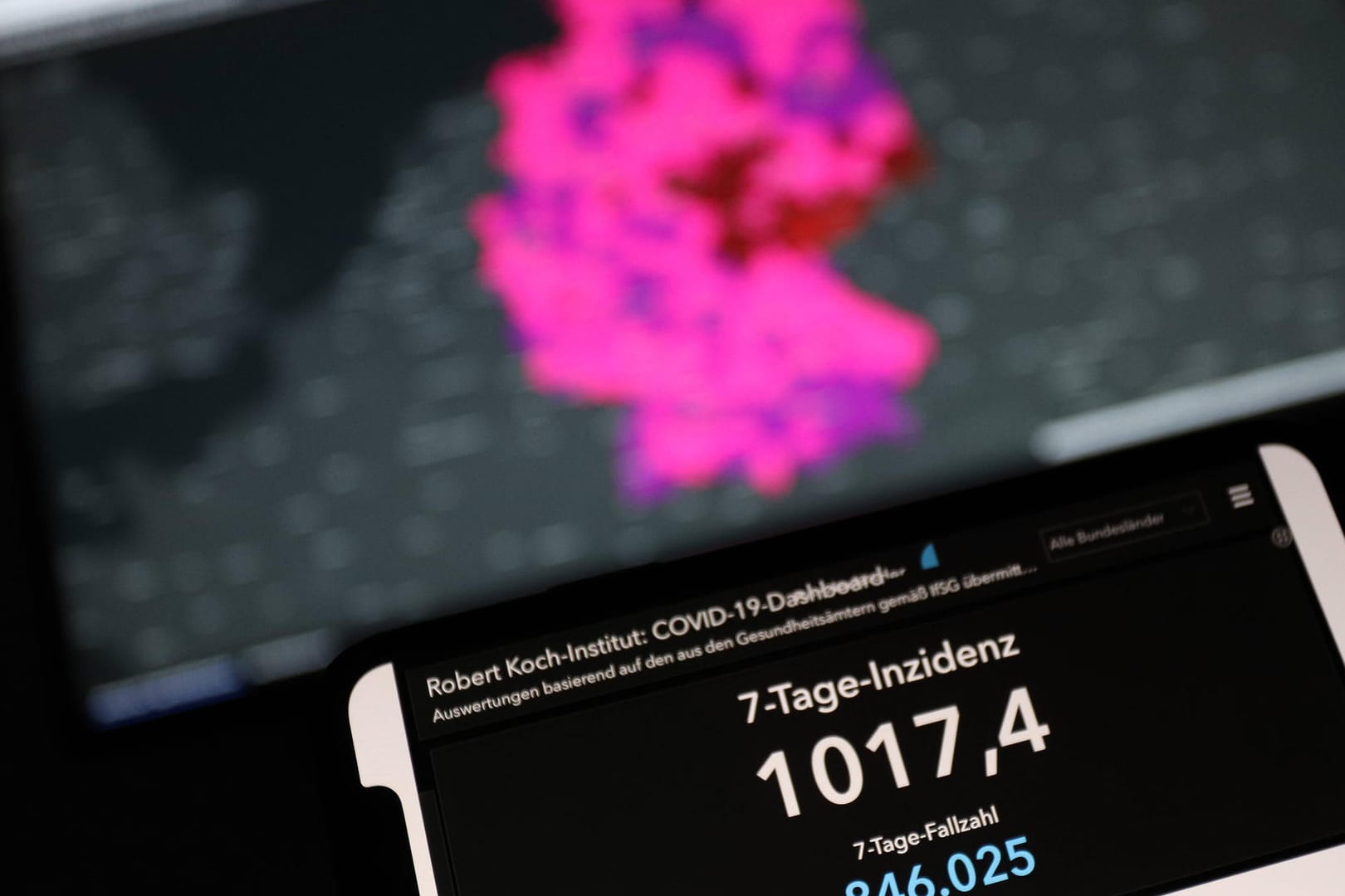 Dashboard des Robert Koch-Instituts: Die 7-Tage-Inzidenz stieg auf über 1.000 und liegt heute bei 1.084,1.