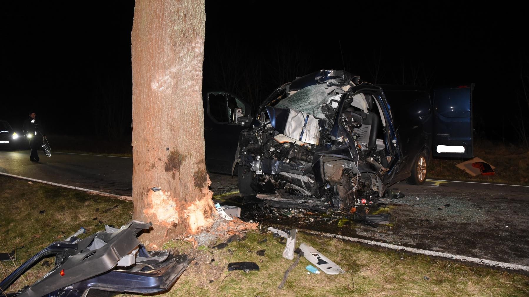 Das völlig zerstörte Auto: Der Fahrer war offenbar auf gerader Strecke von der Straße abgekommen. Das völlig zerstörte Auto: Der Fahrer war offenbar auf gerader Strecke von der Straße abgekommen.