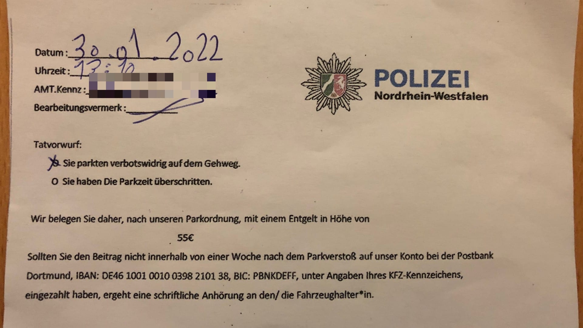 Eines der betrügerischen Knöllchen: Rechtschreibfehler ließen mehrere Bürger stutzig werden. Eines der betrügerischen Knöllchen: Rechtschreibfehler ließen mehrere Bürger stutzig werden.