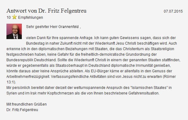 Die Antwort von Fritz Felgentreu
