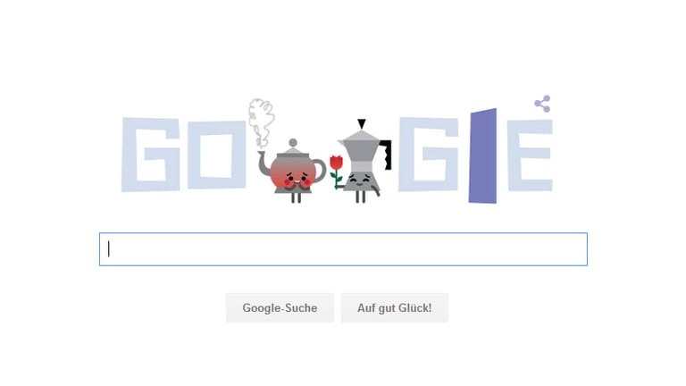 Das Google Doodle zum Valentinstag 2016 zeigt zwei verliebte Kannen.