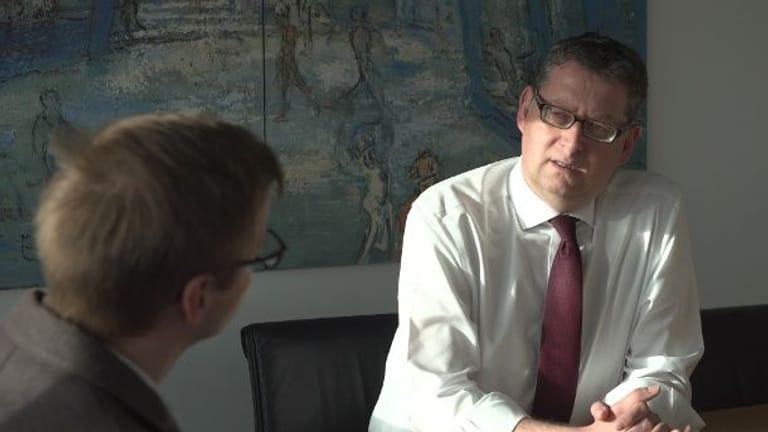 Thorsten Schäfer-Gümbel im Gespräch mit Redakteur Johannes Bebermeier.