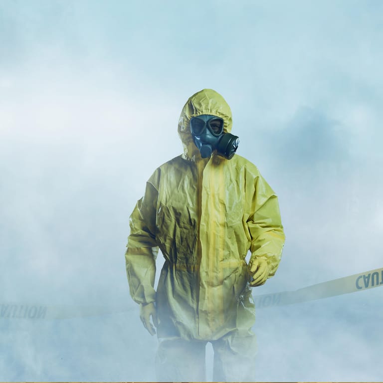 Worker in protective suit