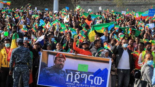 Menschen demonstrierten gegen die Volksbefreiungsfront von Tigray (TPLF). Menschen demonstrierten gegen die Volksbefreiungsfront von Tigray (TPLF).