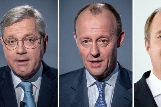 Eine Bildkombo zeigt Norbert Röttgen (l-r) Friedrich Merz und Helge Braun.