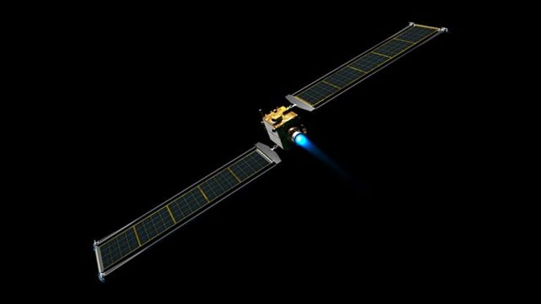 Eine undatierte grafische Darstellung zeigt die Nasa-Sonde für die Mission "Dart" (Double Asteroid Redirection Test).