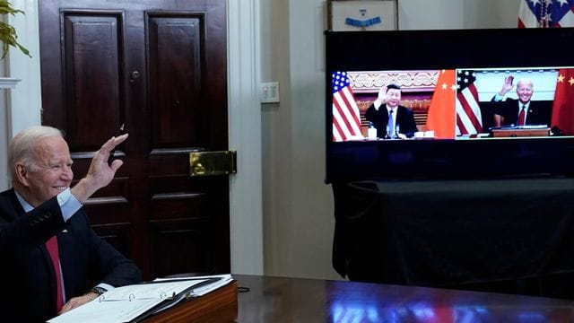 Joe Biden, Präsident der USA, und Xi Jinping, Präsident von China, bei einer Videokonferenz. Joe Biden, Präsident der USA, und Xi Jinping, Präsident von China, bei einer Videokonferenz.