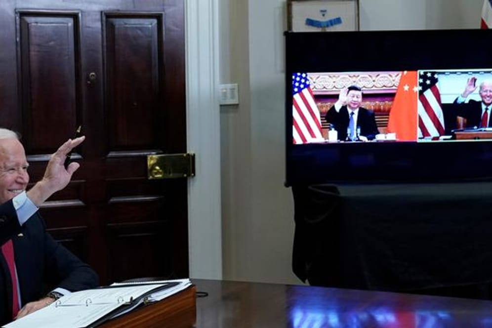 Joe Biden, Präsident der USA, und Xi Jinping, Präsident von China, bei einer Videokonferenz.