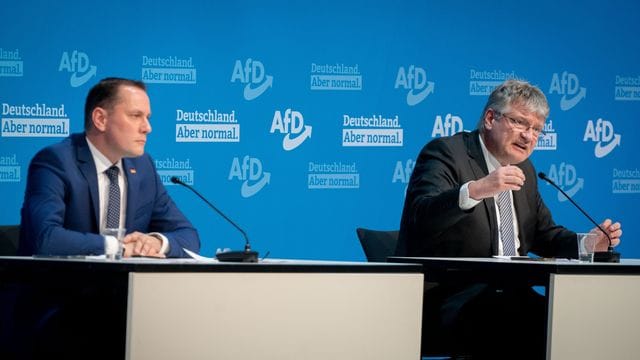 Die Bundesvorsitzenden der AfD, Jörg Meuthen (r. Die Bundesvorsitzenden der AfD, Jörg Meuthen (r.
