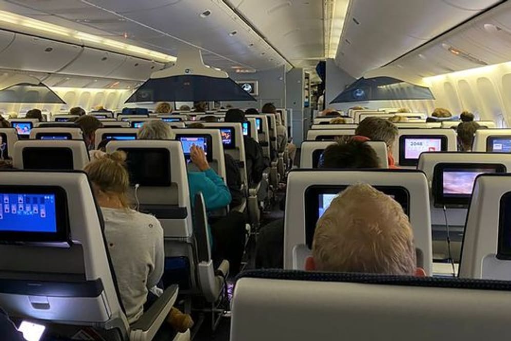 Blick in den Innenraum des Fluges KLM 598 aus Kapstadt nach Amsterdam.