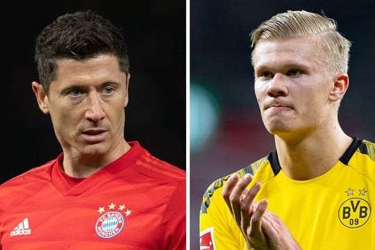 Im Spitzenspiel kommt es auch zum Duell der Torjäger Robert Lewandowski (l) und Erling Haaland.
