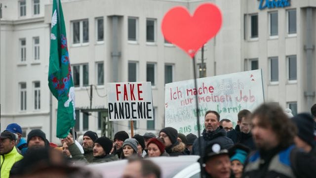 "Fake Pandemie": Nach Ansicht eines Teilnehmers der Demo in Hamburg gibt es überhaupt keine Corona-Pandemie. "Fake Pandemie": Nach Ansicht eines Teilnehmers der Demo in Hamburg gibt es überhaupt keine Corona-Pandemie.