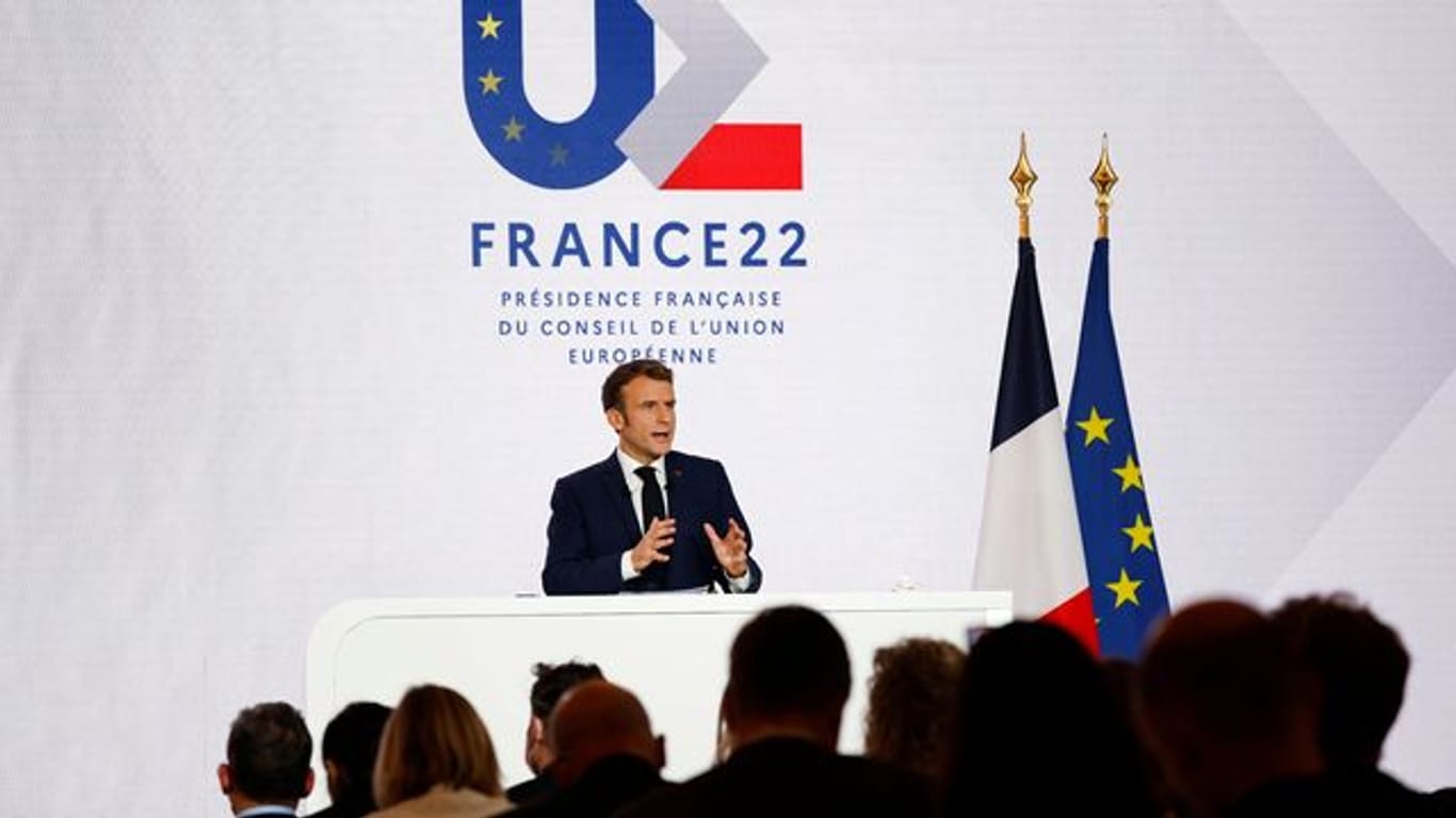Emmanuel Macron während einer Pressekonferenz zur Übernahme der EU-Ratspräsidentschaft durch Frankreich.