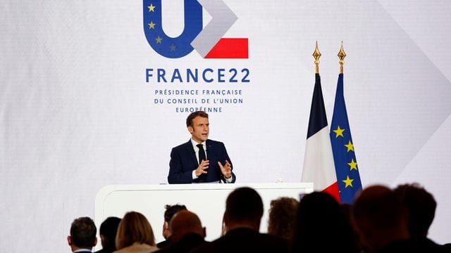 Emmanuel Macron während einer Pressekonferenz zur Übernahme der EU-Ratspräsidentschaft durch Frankreich. Emmanuel Macron während einer Pressekonferenz zur Übernahme der EU-Ratspräsidentschaft durch Frankreich.