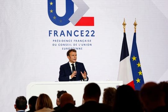 Emmanuel Macron während einer Pressekonferenz zur Übernahme der EU-Ratspräsidentschaft durch Frankreich.