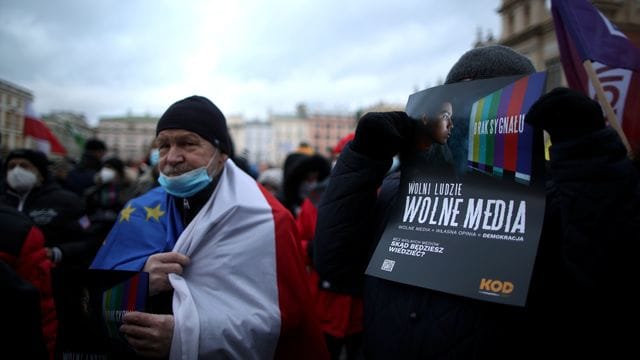 Protestteilnehmer in Krakau.