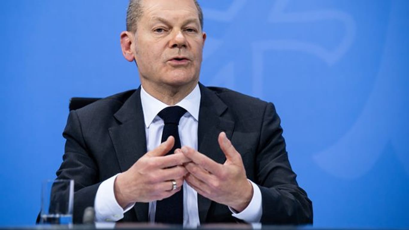 Bundeskanzler Olaf Scholz nach den Beratungen zur Corona-Pandemie.