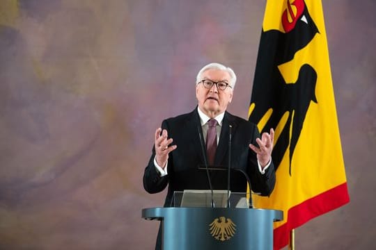 Bundespräsident Steimeier während einer Pressekonferenz im Schloss Bellevue.