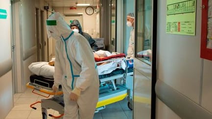 Medizinisches Personal verlegt einen Corona-Patienten (Symbolbild): In den Niederlanden soll ein Pfleger am Tod von bis zu 24 Menschen beteiligt gewesen sein. Medizinisches Personal verlegt einen Corona-Patienten (Symbolbild): In den Niederlanden soll ein Pfleger am Tod von bis zu 24 Menschen beteiligt gewesen sein.