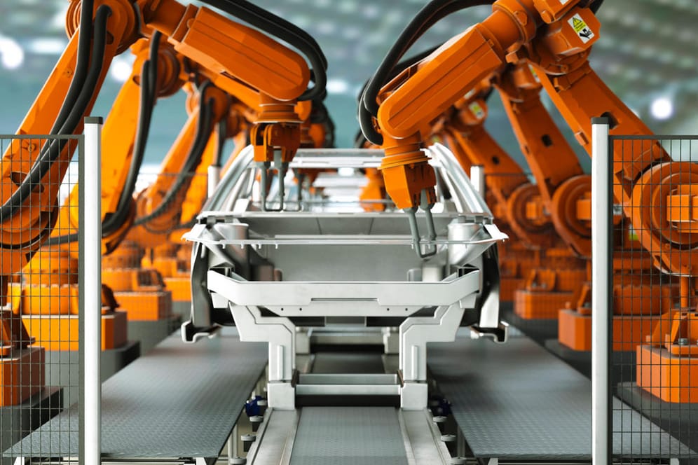 Roboter in einem Autowerk (Symbolbild): Digitalisierung kann der Schlüssel zur CO2-Einsparung sein.