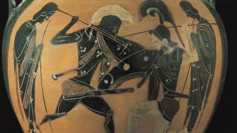 Antike griechische Keramik: Der Kampf zwischen Achill und der Amazonin Penthesilea war der Legende nach episch.
