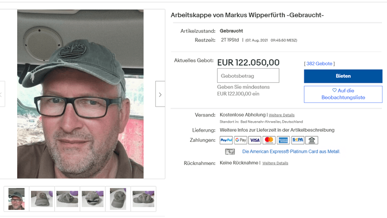 Populärer Markus Wipperfürth: Mehr als 120.000 Euro boten Ebay-Nutzer für seine abgewetzte Mütze. Wegen Spaßgeboten musste die Auktion aufgehoben werden. Danach ging die Mütze bei einer Wohltätigkeitsauktion für 1.800 Euro weg.