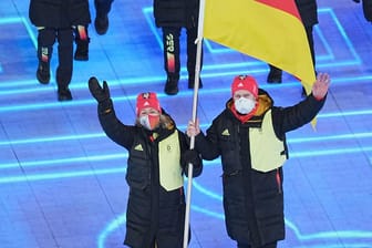 Deutsche Sportler bei der Eröffnungsfeier der Olympischen Spiele in Peking.