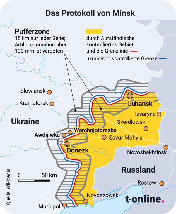 Im Protokoll von Minsk einigten sich die Konfliktparteien 2015 auf eine provisorische "Kontaktlinie".