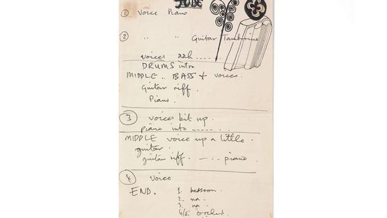 Eine von Paul McCartney handgeschriebene Notiz zu dem Song "Hey Jude" erzielte knapp 77.