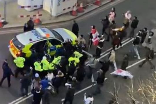 Das Videostandbild zeigt Zusammenstöße zwischen der Polizei und Demonstranten in Westminster.