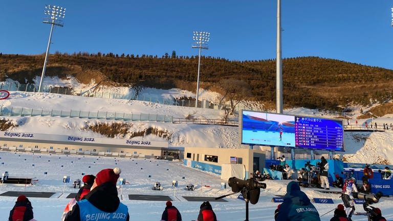 Im Biathlon-Stadion von Zhangjiakou wird nicht ein unnötiger Quadratzentimeter künstlich beschneit.