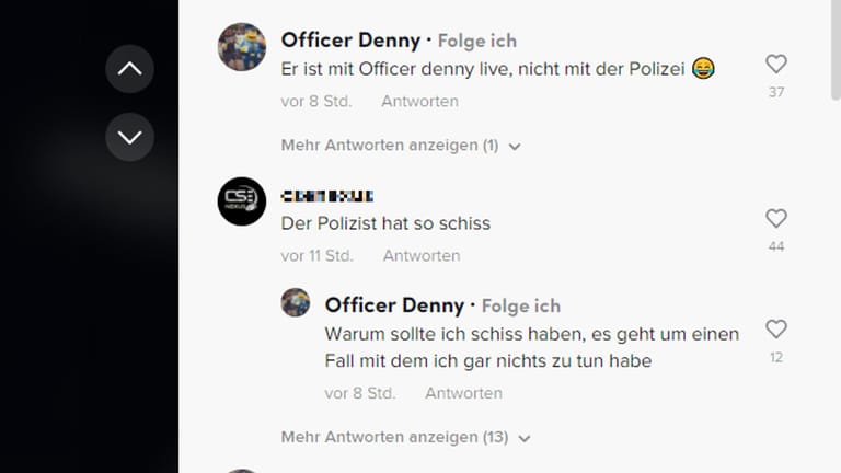 Kommentarsektion bei TikTok: "Officer Denny" verteidigt sich für das Gespräch mit Abou-Chaker.