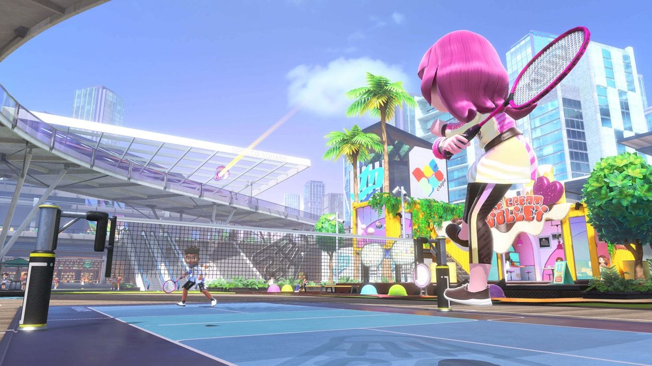 Mit "Nintendo Switch Sports" können Switch-Eigner buntes Tennis vor dem TV spielen. Mit "Nintendo Switch Sports" können Switch-Eigner buntes Tennis vor dem TV spielen.