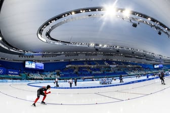 Die 10.000-Meter-Bahn im Eisschnelllauf Oval in Peking.