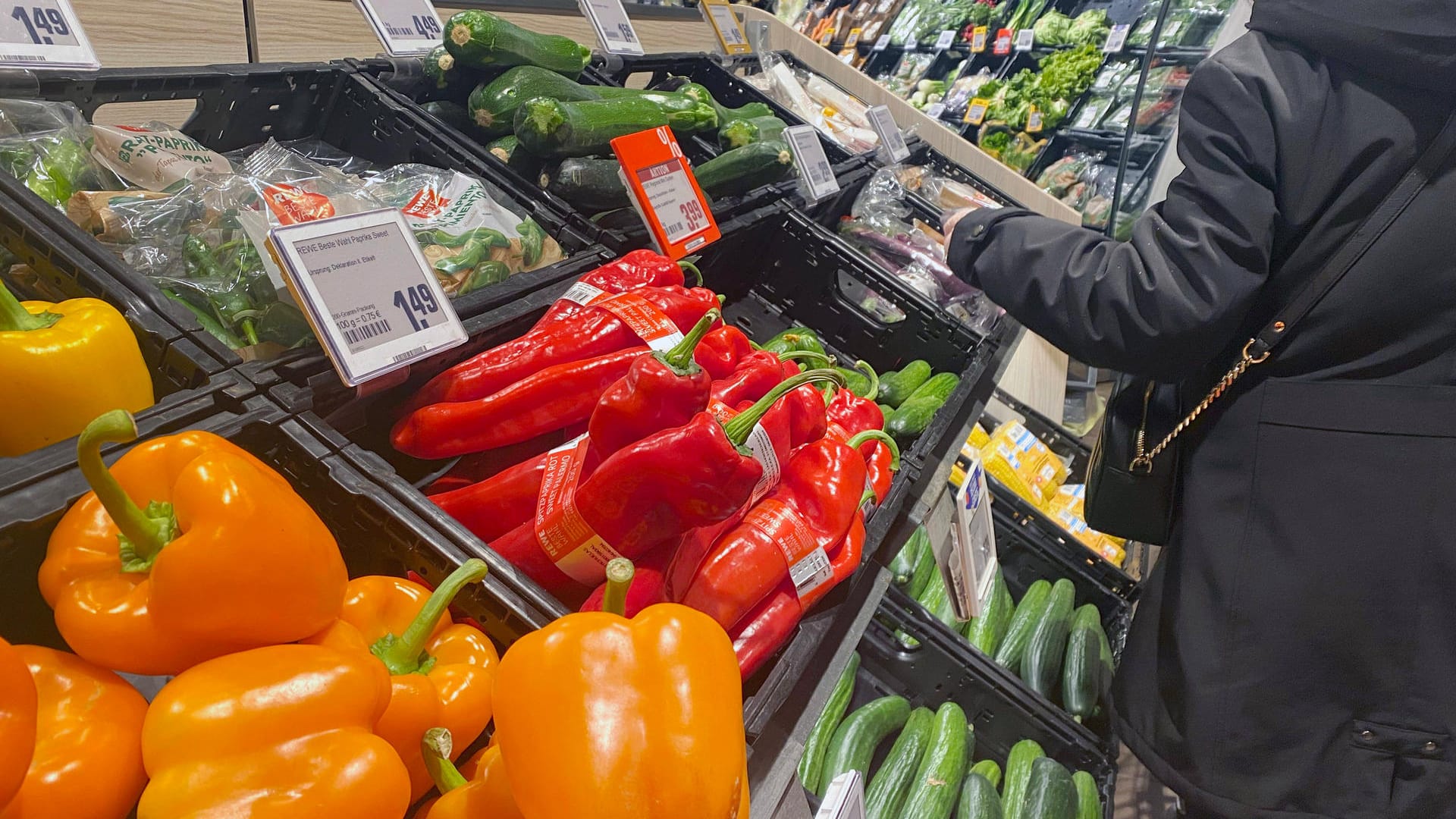 Gemüse liegt in einem Supermarkt aus (Symbolbild): Das ifo-Institut warnt vor stark ansteigenden Lebensmittelpreisen. Gemüse liegt in einem Supermarkt aus (Symbolbild): Das ifo-Institut warnt vor stark ansteigenden Lebensmittelpreisen.