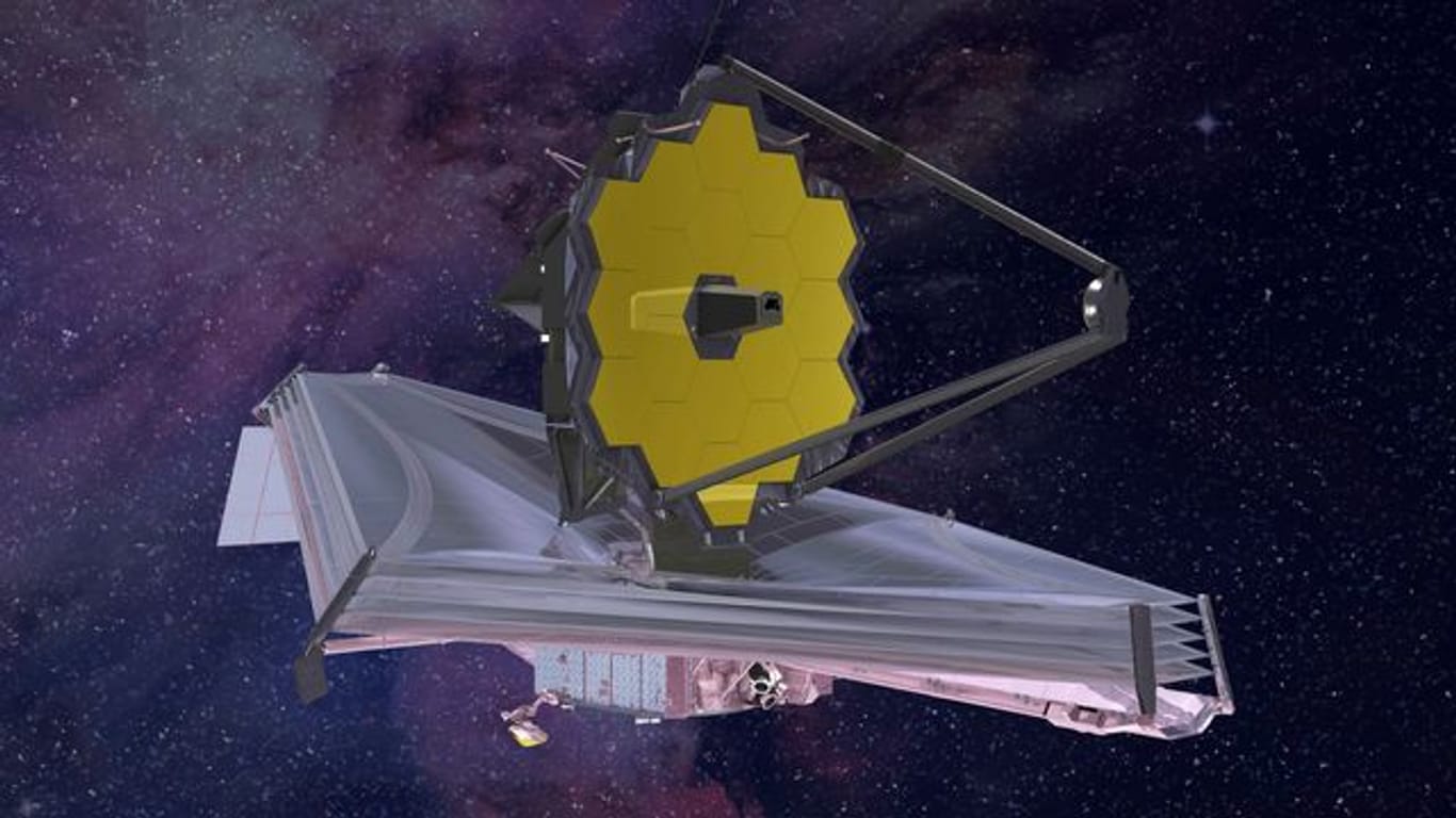 HANDOUT - Die von Northrop Grumman über die Nasa verbreitete Computergrafik aus dem Jahr 2015 zeigt das "James Webb"-Teleskop.