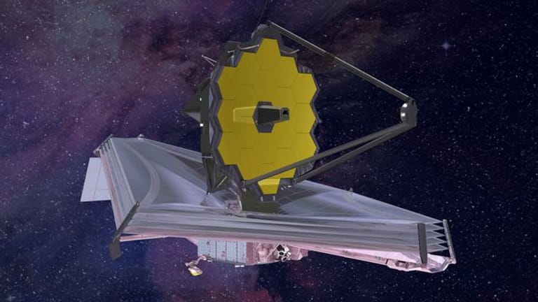 HANDOUT - Die von Northrop Grumman über die Nasa verbreitete Computergrafik aus dem Jahr 2015 zeigt das "James Webb"-Teleskop.