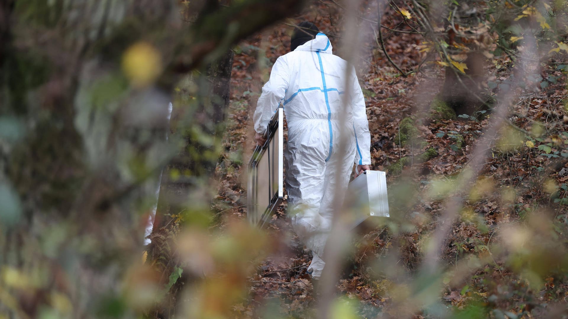 Spurensicherung in einem Waldstück (Symbolbild): Taucher entdeckten den Leichnam des 16-Jährigen im Bereich des Naturschutzgebiets Ommelstal.