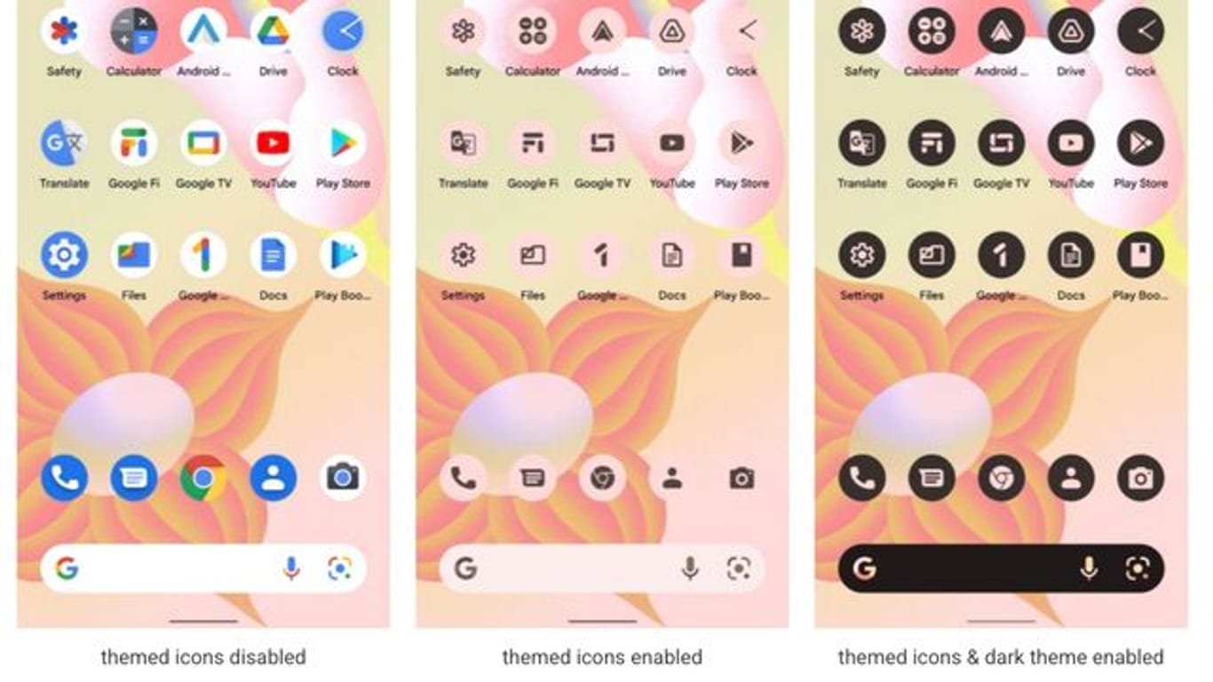 Weniger kunterbunt: Auf Basis eines Farbtons des Hintergrundbildes können künftig alle App-Icons monochrom dargestellt werden.
