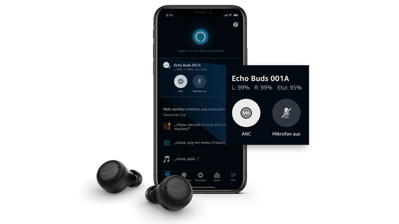 Per App lässt sich etwa die aktive Geräuschunterdrückung (ANC) der Amazon Echo Buds ein- oder ausschalten. Per App lässt sich etwa die aktive Geräuschunterdrückung (ANC) der Amazon Echo Buds ein- oder ausschalten.