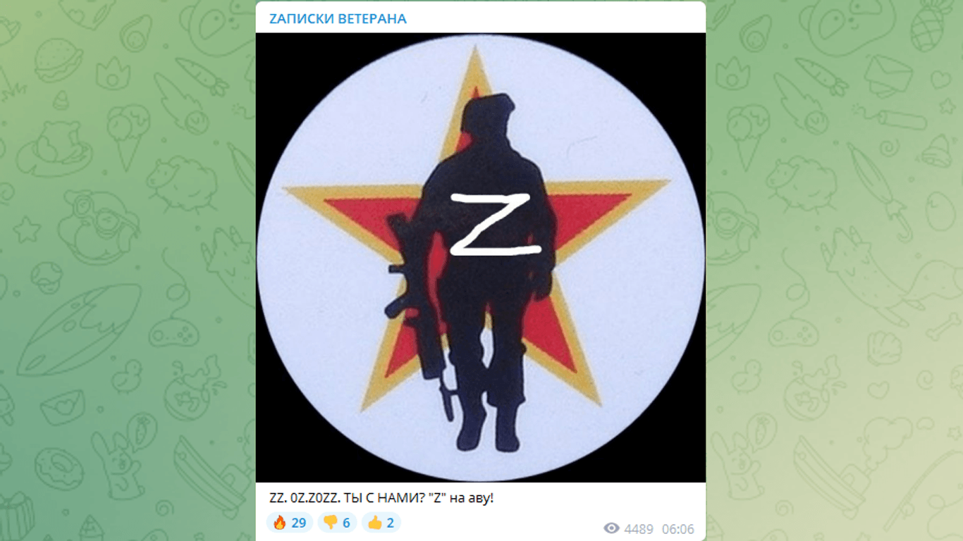 Ein "Z" ins Profilbild: "ZZ.0Z.Z0ZZ. Bist du auf unserer Seite?", fragte ein Account russischer Veteranen auf Telegram und schlug vor, das Profil anzupassen.