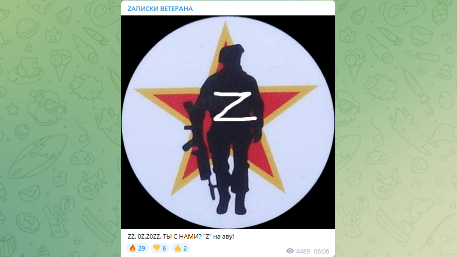 Ein "Z" ins Profilbild: "ZZ.0Z.Z0ZZ. Bist du auf unserer Seite?", fragte ein Account russischer Veteranen auf Telegram und schlug vor, das Profil anzupassen.