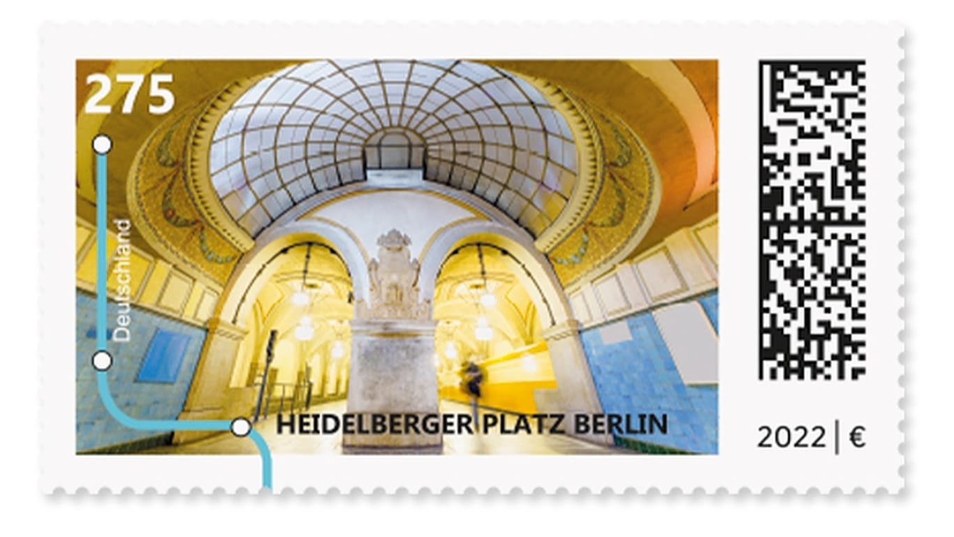 Der südliche U-Bahn-Eingang der Station Heidelberger Platz auf einer Briefmarke: Mit ihr können ab 1. März Maxibriefe mit bis zu einem Kilo Gewicht versendet werden.
