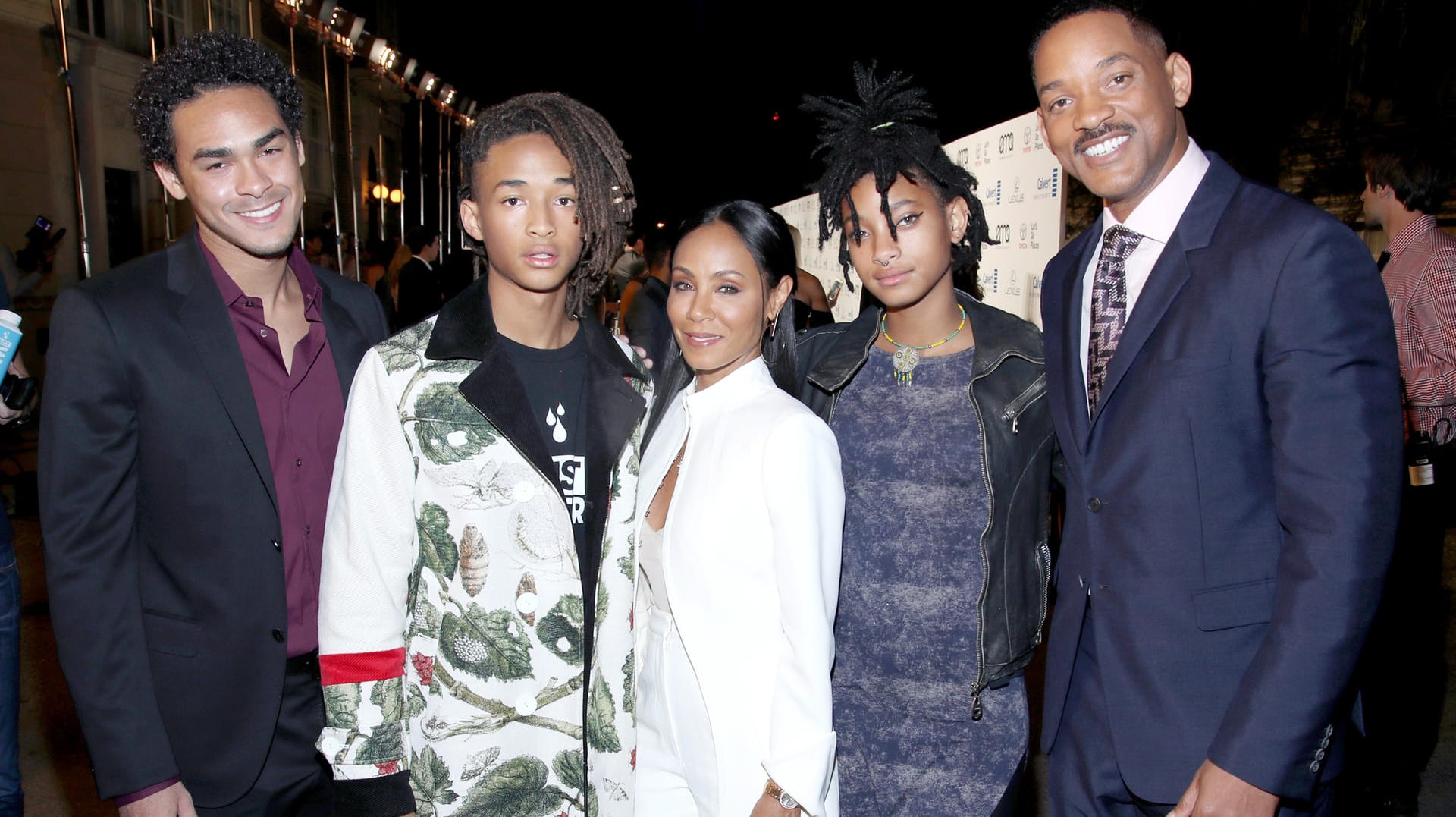 Will Smith mit Tochter Willow, Ehefrau Jada und den Söhnen Jaden und Trey (v.r.n.l.).