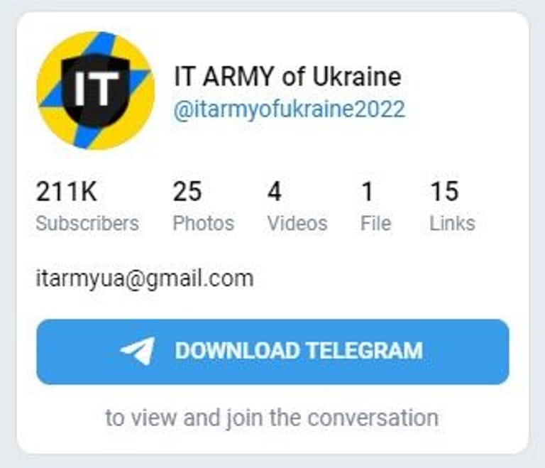 Der Telegram-Kanal der "IT ARMY of Ukraine".