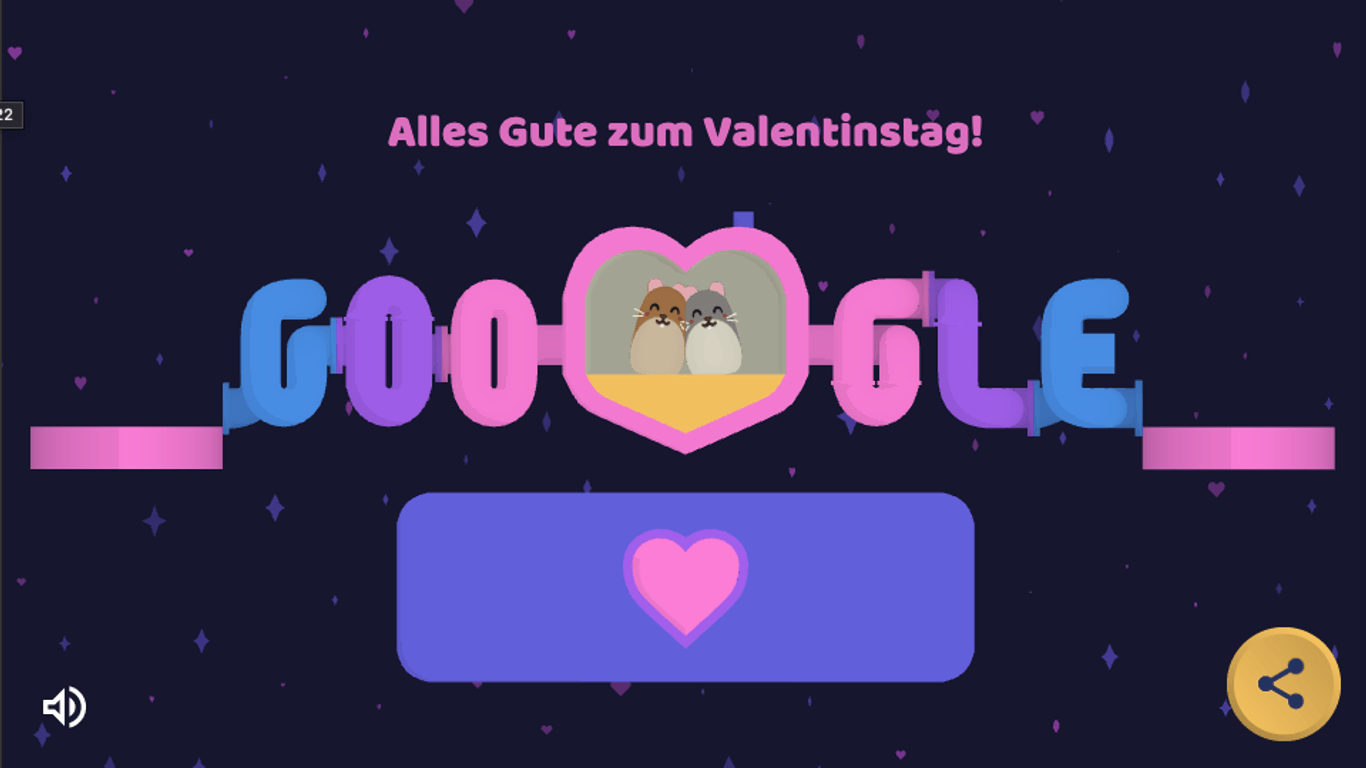 Google Doodle zum Valentinstag 2022: Spieler müssen zwei Hamster zueinander bringen.