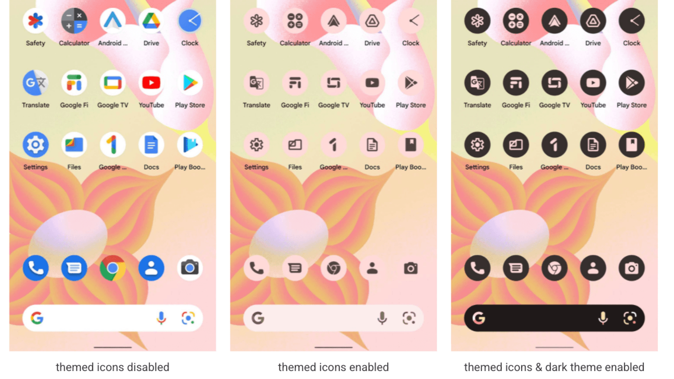Die unterschiedlichen Icon-Designs in Android 13.