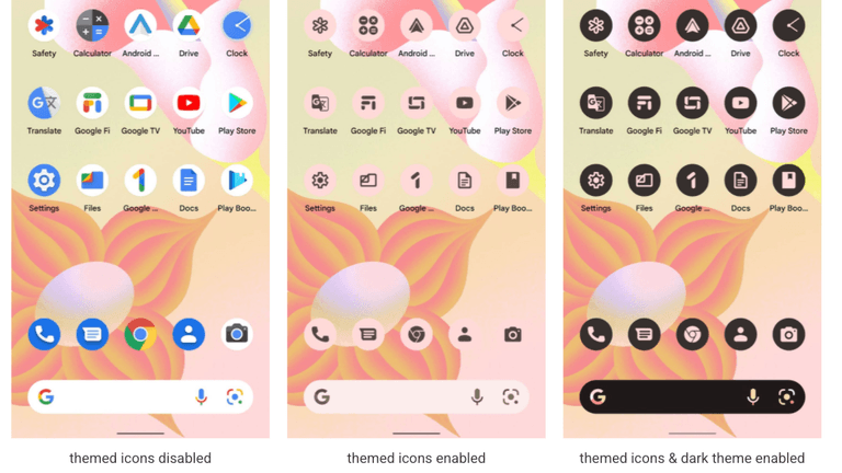Die unterschiedlichen Icon-Designs in Android 13.